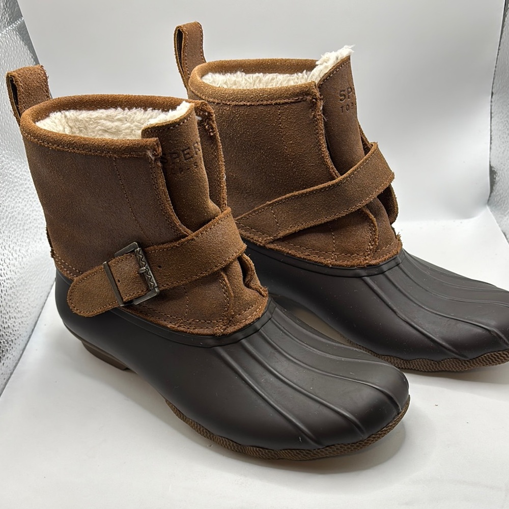 Sperry Top-Sider Rip duck Boots w/faux fur tan & brown SZ 9 waterproof outdoor